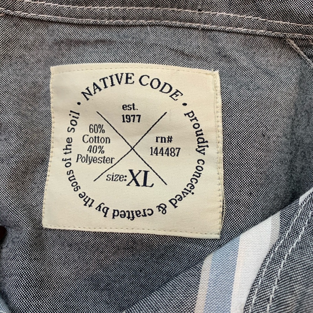 Native Code Mens Short Sleeve Button Down - Picture 3 of 5